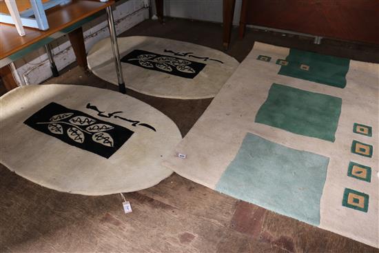 Wool rug & 2 oval wool rugs with fern pattern(-)